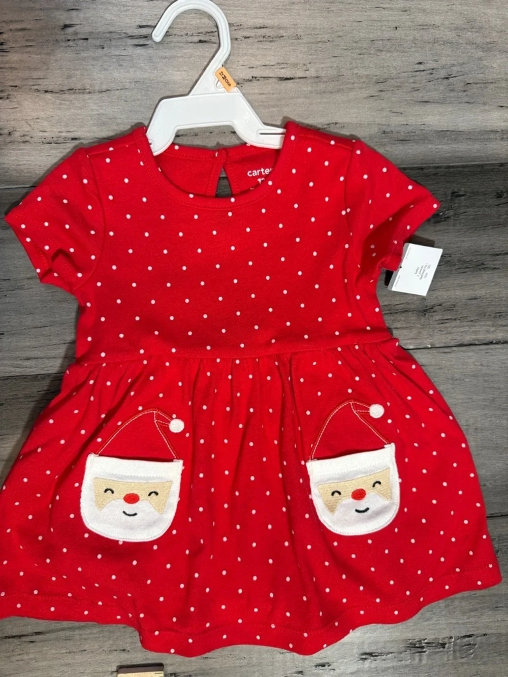 NWT Carter's Red Polka Dot Dress with Santa Pocket Appliqués